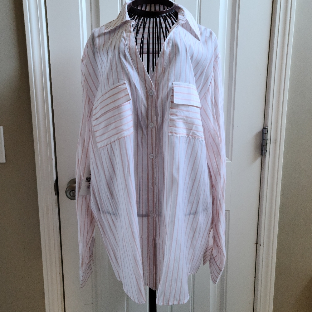 Button Down Collared Striped Blouse